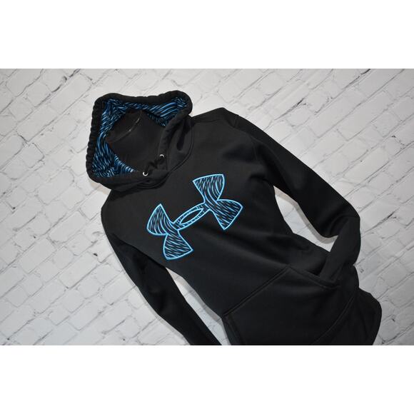 Under Armour Hoodie Pullover Womens Size Medium Polyester HeatGear Black Blue - Picture 1 of 6